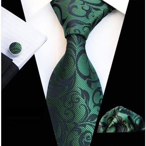 Ricnais Fashion 8cm Mens Silk Tie Set Red Green Floral Handkershief Cufflinks Necktie Suit Business Wedding Neck Ties Set Gift