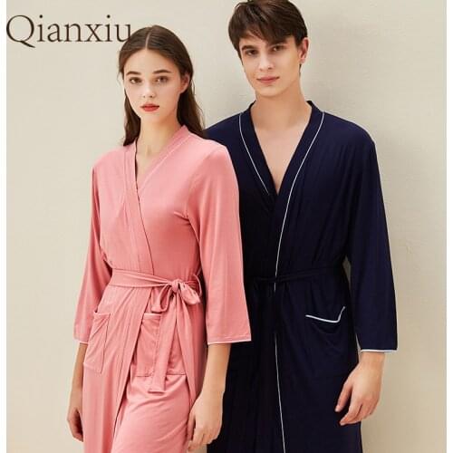 Women Robes Couples Bathrobe Solid Casual Long Sleeve Home Wear Loosen High Quality Bath Nightgown Couples Matching Robes