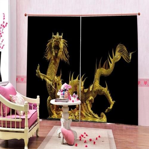 Customized size Luxury Blackout 3D Window Curtains For Living Room golden animal curtains Decoration curtains