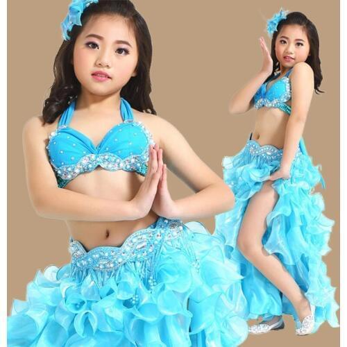 Top Grade Children Belly Dancing Clothes 3-piece Oriental Outfit Bra, Belt, Skirt Girls Belly Dance Costume Set Professional