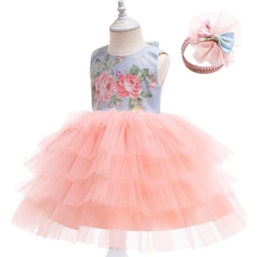 Baby Girls Layered Mesh Cute Dress Newborn Princess Birthday Party Costumes Childrens Flower Ball Gown Kids Sequin Clothing