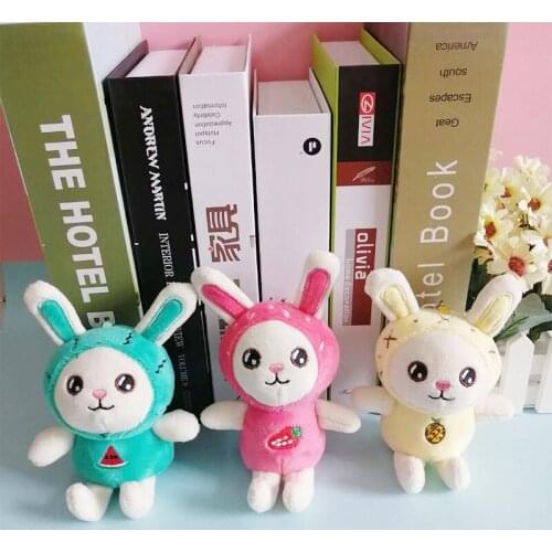 Cute new 15cm plush rabbit with fruit clothes Favorite Keychain Bag decoration soft good quality christmas festival gift friend