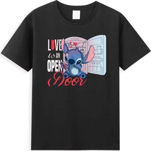Disney Stitch Men Tee shirt Love is an open door T shirt Hipster Design Multicolor Oversized T-shirts Male Fashion Tops Vetement