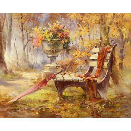 Painting By Numbers DIY Dropshipping 50x65 60x75cm Autumn roadside bench ben Scenery Canvas Wedding Decoration Art picture Gift