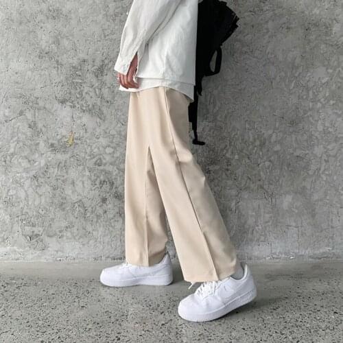 2021 New Summer ins Harajuku casual wide leg baggy mens high waist pants mens trend loose thin straight quarter pants overalls