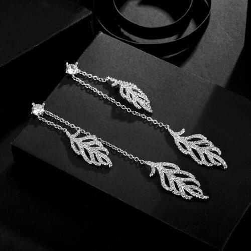 2020 New Earrings Crystal from Austrian Wholesale New fashion inlaid zircon leaves tassel earrings female Fit Women For Wedding