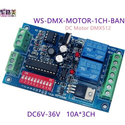 New WS-DMX-MOTOR-1CH-BAN DC motor controller dimmer DMX512 decoder DC6V-36V DMX512 3P 3A Max Motor type M+,M- Not stepper motor