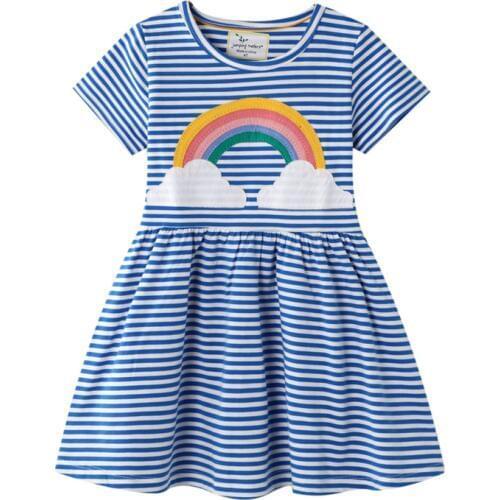 Girl Dress Reversible Sequines Rainbow Stripes Kids Dresses for Girls Clothes Summer Princess Costume Casual Baby Dress 2-7Y