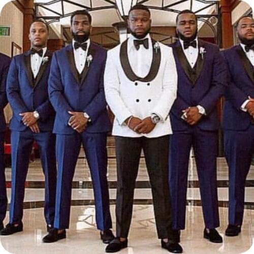Customize White Men Suits Blazer Best Man Wedding Tuxedo Classic Groom Wear Black Shawl Lapel 3Piece Latest Design Costume Homme