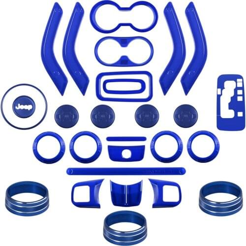 Full Set Interior Decoration Trim Kit Steering Wheel Center Console Door Handle Holder for Jeep Wrangler JK JKU 2011-2018 4-Door