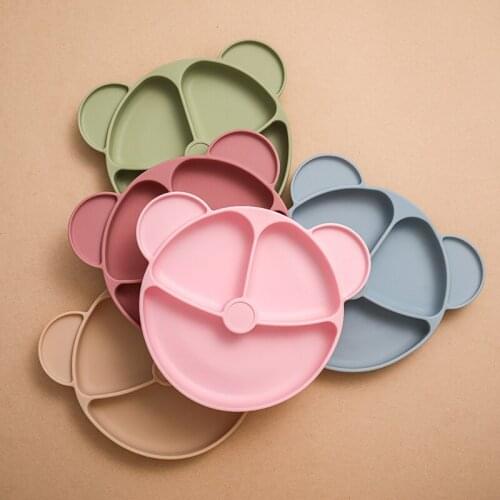 Childrens Dishes Baby Silicone Sucker Bowl Baby Cartoon Plate Tableware Face Baby BPA Free Tableware Set Kids Plate