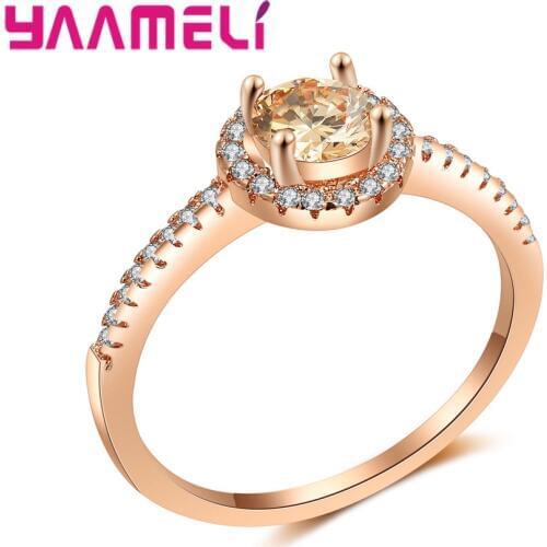 Simple Engagement Rose Gold Color Ring for Famale Fashion Classic Simple CZ Austrian Crystal Wedding Rings for Women