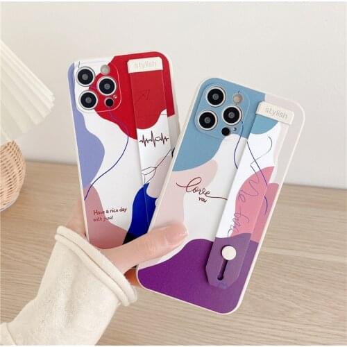 Art Retro Abstract Wrist Strap Phone Case For iPhone 12 11 Pro Max XR XS Max 7 8 Plus X SE 2020 Soft TPU Shockproof Holder Cover