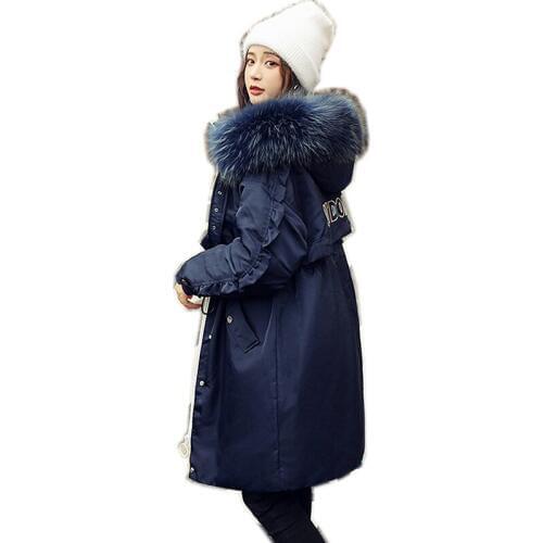 High quality Winter Long Down Jacket Women Big Fur Collar Hooded 90% White Duck Down Long Coat Female Warm Snow Outerwear