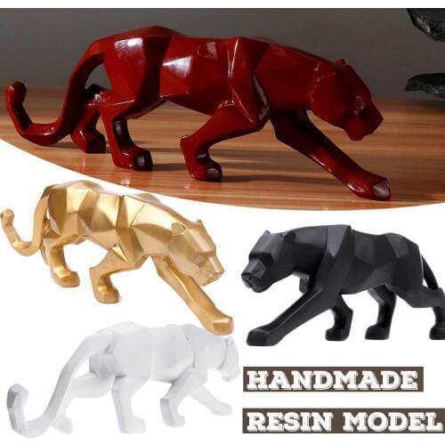 Modern Abstract Black Panther Resin Sculpture Geometric Resin Leopard Statue Crafts Wildlife Art Decor Gift Ornament Decoration