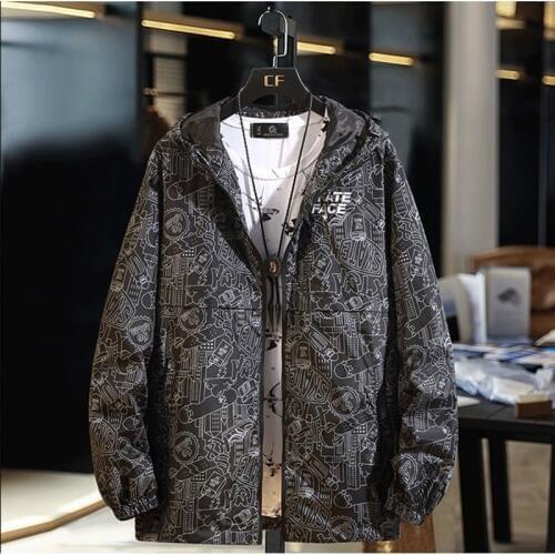 Plus size 7XL 8XL 9XL 10XL men jacket Spring autumn hooded Casual coat mens Pattern print Windbreaker Male loose outerwear
