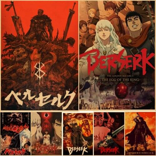Japanese Anime Berserk Poster Swordsman Gatsu Sacrifice Zodd Decor Wall Stickers Kraft Paper Art Print Home Decoration Painting