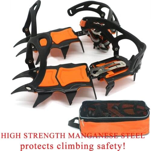 12 Teeth Ice Crampons Climbing Shoes Grippers Ice Gripper Anti-skid Ice Spikes Snow Traction Cleats Carabiner Mountaineering