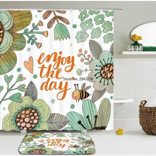 Cartoon Cat Lovely Shower Curtains Set Mat Bathroom Waterproof 180*180cm Bath Curtain With 40*60cm Rectangle Non-slip Floor Mat