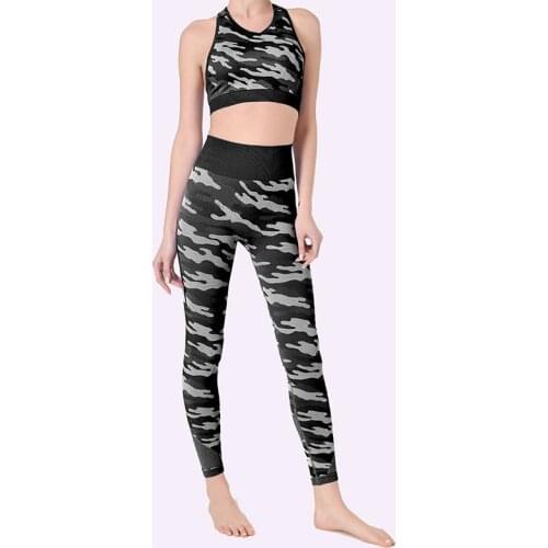 SALSPOR Camouflage Sets Women 2 Piece Female Fitness Sexy Backless Tops And Seamless Leggings Push Up Legging Set Female Sets