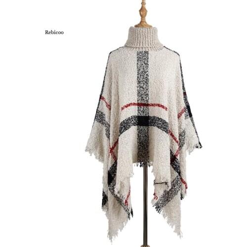 Womens Sweater European and American Mid-Length High Neck Tassel Cloak Shawl Loose Large Size Sweater New