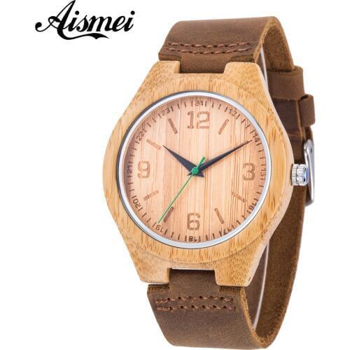 2018 Bamboo Analog Quartz Nature Wood Wrist Watch Men Women Ladies Hot Bangle Genuine Leather Band Strap wooden watches for gift
