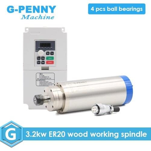3.2kw water cooled spindle ER20 4pcs ceramic bearings wood working spindle motor 0.01mm accuracy & QL 220v 4.0kw inverter VFD