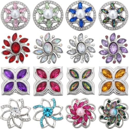 5pcs/lot Wholesale 18mm Snap Button Rhinestone Flower 18mm 20mm Metal Snap Buttons Fit Snap Bracelet Bangle DIYJewelry