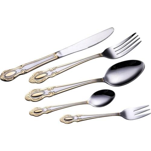 5Pcs Luxurious Spoons Forks Vintage Metal Carved Coffee Fruit Dessert Cutlery Fork Tea Ice Cream Spoon Kitchen Flatware