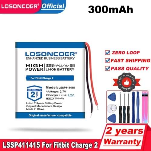 LOSONCOER Top Brand 100% New 300mAh LSSP411415 Watch Battery For Fitbit Charge 2 in stock