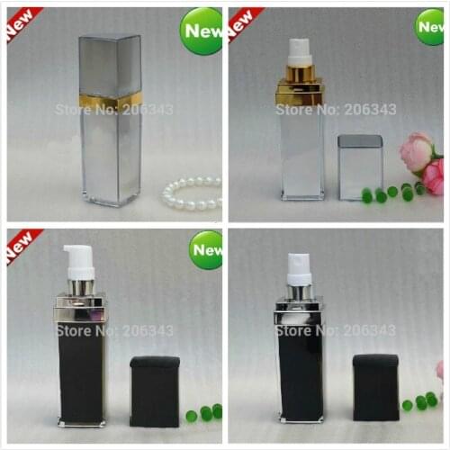 30ml black/silver square shape acrylic bottle for serum/lotion/emulsion/foundation/perfume/sprayer cosmetic packing