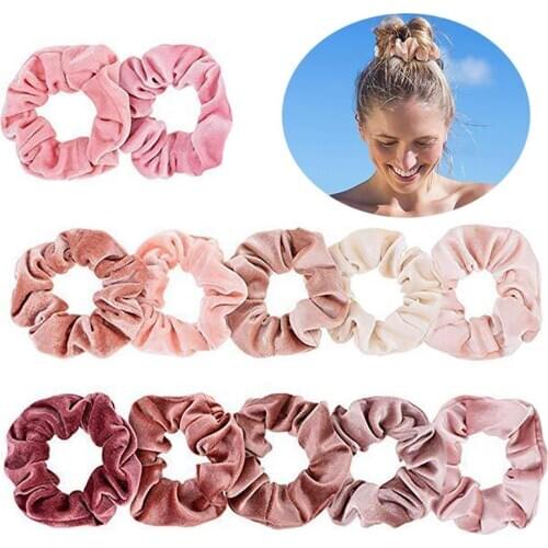 Coxeer 12Pcs/Set Velvet Pink Hair Rope Hair Scrunchy Fashion Elastic Ponytail Holder Hair Band Headwear Hair Accessories