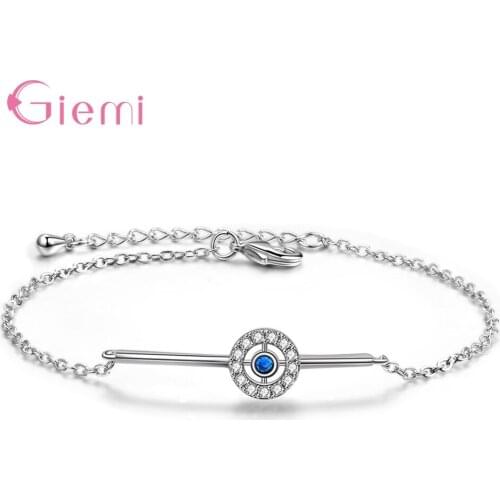 New Brand Round Straight Bracelets Womens 925 Sterling Silver CZ Cubic Zirconia Charm Bracelet Wedding Jewelry Gift
