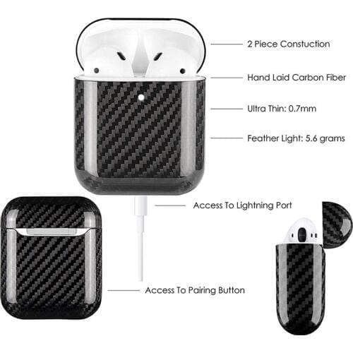 Carbon Fiber LED Earphone Case For Apple AirPods 2 Wireless Case Real Carbon Fiber Protective Cases Cover Earphone Accessories