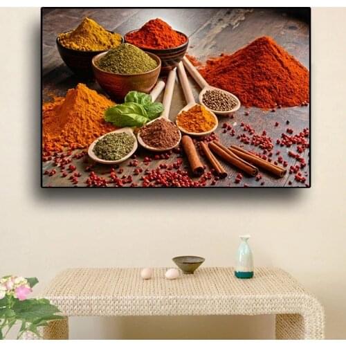 Colorful Grains Spices Spoon Kitchen Canvas Painting Posters and Prints Cuadros Wall Art Picture for Living Room Home Decoration