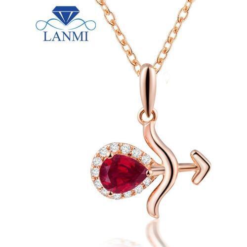 Cool Sagittarius Pendant Pear Cut 4x5mm Natural Ruby Solid 18K Rose Gold Jewelry For Women WP086L
