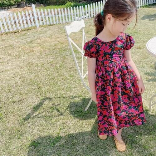 Summer Girls' Dress Holiday Style Retro Floral Halter Sweet Costumes Princess Party Dress Cotton Baby Kids ChildrenS Clothing