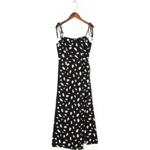 Summer Womens Casual Printed Bowknot Decorated Slim Slim Strap Dress