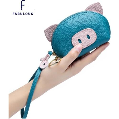 Pebble Leather Cute Cartoon Pig Mini Coin Purse Wallet for Women and girls Zipper Credit Card Holder