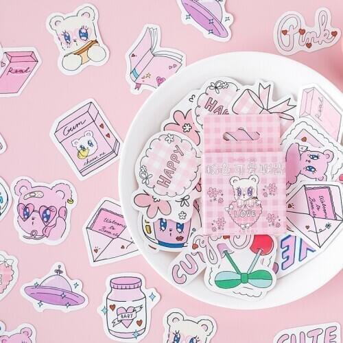 Cute Pink Bear Cake Label Sticker Kawaii Stationery Cartoon Planner Scrapbooking Decoration List Journal Diary Photo Album