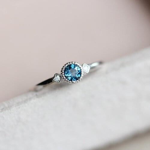 2020 New Exquisite Round Blue Zircon Rings For Women Men Silver Plated Wholesale Trendy Wedding Female Birthstone Jewelry Gifts