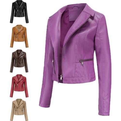 2021 New Womens PU Leather Clothes Womens Fashion Lapel Spring and Autumn Coat Womens Wear Sleeve Style Sleeve Length