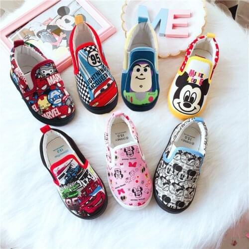 Disney spring new childrens canvas shoes a pedal baby shoes Mickey Mouse cartoon Captain America men and women casual shoes