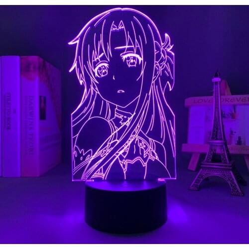New Acrylic Led Light Anime Sword Art Online Asuna Figure for Bedroom Decor Nightlight Birthday Gift Room Led 3d Lamp Manga SAO