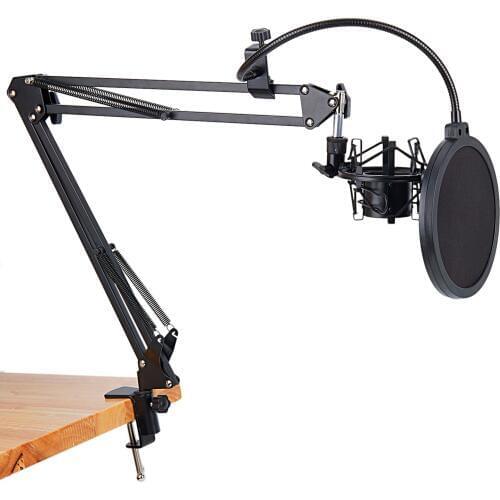 FFYY-NB-35 Microphone Scissor Arm Stand and Table Mounting Clamp&NW Filter Windscreen Shield & Metal Mount Kit