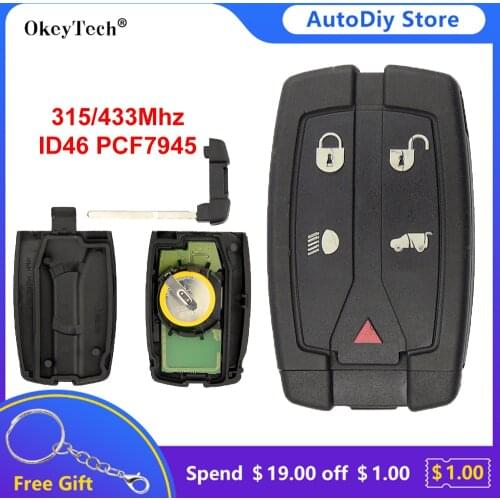 OkeyTech 5 Buttons 315Mhz/433Mhz ID46 PCF7945 Chip Remote Control Car Key Card For Land Rover Landrover Freelander 2 LR2 Sport