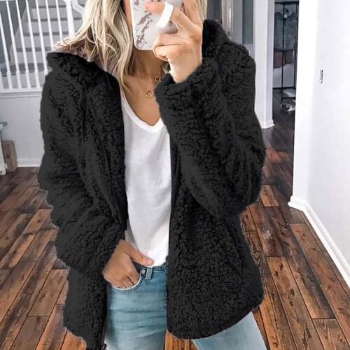 Autumn Winter Faux Fur Coat Women 2021 Casual Warm Soft Zipper Fur Jacket Plush Overcoat Hoodied Plus Size Teddy Coat Female#g3