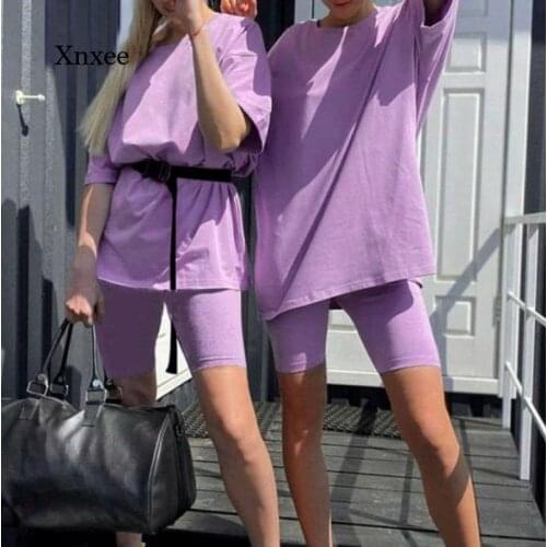 Casual Solid Yoga Fitness Two-Piece Suit Belt Women Home Loose Sports Tracksuits Fashion Leisure Bicycle Summer Casual Outfits