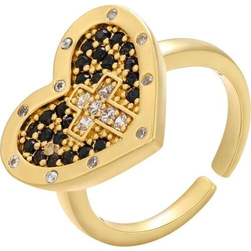 Simple Cute Micro Pave CZ Cross Heart Open Ring for Women Men Trendy Mix Color Crystal Adjustable Size Finger Party Jewelry