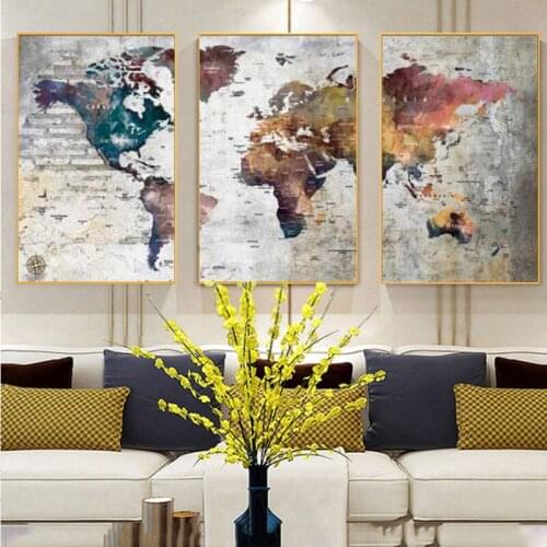 Retro World map 3pcs diamond embroidery mosaic 5d diy diamond painting,full square round diamond Modern Minimalist Wall Art A262